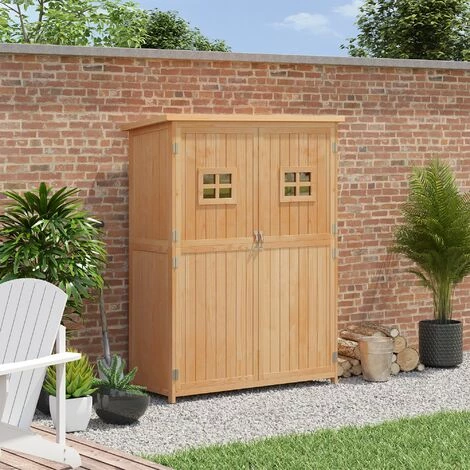 Outsunny Abri De Jardin Armoire De Jardin Remise Pour Outils Sur Pied Dim. 128L X 50l X 164H Cm 2 étagères 2 Portes 2 Fenêtres Toit Bitumé étanche Bois Massif Sapin Pré-huilé 4 Outsunny Abri De Jardin Armoire De Jardin Remise Pour Outils Sur Pied Dim. 128L X 50l X 164H Cm 2 étagères 2 Portes 2 Fenêtres Toit Bitumé étanche Bois Massif Sapin Pré-huilé – Image 2