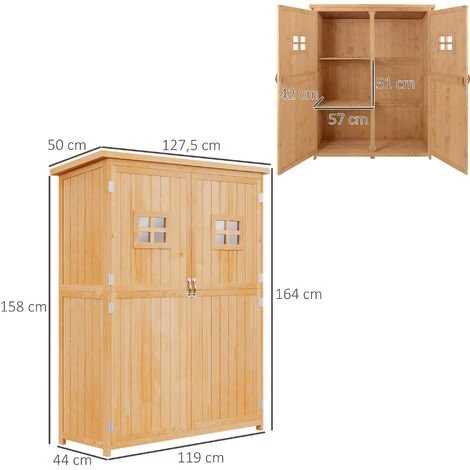 Outsunny Abri De Jardin Armoire De Jardin Remise Pour Outils Sur Pied Dim. 128L X 50l X 164H Cm 2 étagères 2 Portes 2 Fenêtres Toit Bitumé étanche Bois Massif Sapin Pré-huilé 5 Outsunny Abri De Jardin Armoire De Jardin Remise Pour Outils Sur Pied Dim. 128L X 50l X 164H Cm 2 étagères 2 Portes 2 Fenêtres Toit Bitumé étanche Bois Massif Sapin Pré-huilé – Image 3