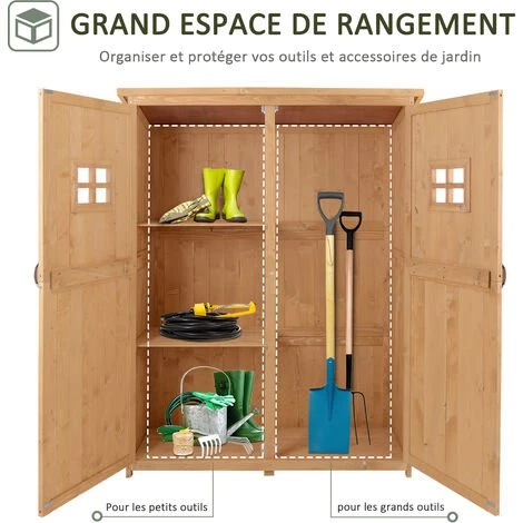 Outsunny Abri De Jardin Armoire De Jardin Remise Pour Outils Sur Pied Dim. 128L X 50l X 164H Cm 2 étagères 2 Portes 2 Fenêtres Toit Bitumé étanche Bois Massif Sapin Pré-huilé 7 Outsunny Abri De Jardin Armoire De Jardin Remise Pour Outils Sur Pied Dim. 128L X 50l X 164H Cm 2 étagères 2 Portes 2 Fenêtres Toit Bitumé étanche Bois Massif Sapin Pré-huilé – Image 5