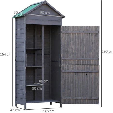 Outsunny Armoire Abri De Jardin Remise Pour Outils 3 étagères 2 Porte Loquets Toit Pente Bitumé 84L X 51l X 188H Cm Pin Massif Traité Gris - Gris 5 Outsunny Armoire Abri De Jardin Remise Pour Outils 3 étagères 2 Porte Loquets Toit Pente Bitumé 84L X 51l X 188H Cm Pin Massif Traité Gris - Gris – Image 3
