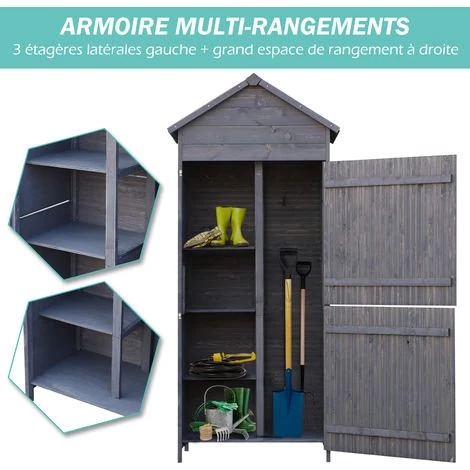 Outsunny Armoire Abri De Jardin Remise Pour Outils 3 étagères 2 Porte Loquets Toit Pente Bitumé 84L X 51l X 188H Cm Pin Massif Traité Gris - Gris 6 Outsunny Armoire Abri De Jardin Remise Pour Outils 3 étagères 2 Porte Loquets Toit Pente Bitumé 84L X 51l X 188H Cm Pin Massif Traité Gris - Gris – Image 4