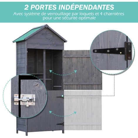 Outsunny Armoire Abri De Jardin Remise Pour Outils 3 étagères 2 Porte Loquets Toit Pente Bitumé 84L X 51l X 188H Cm Pin Massif Traité Gris - Gris 7 Outsunny Armoire Abri De Jardin Remise Pour Outils 3 étagères 2 Porte Loquets Toit Pente Bitumé 84L X 51l X 188H Cm Pin Massif Traité Gris - Gris – Image 5